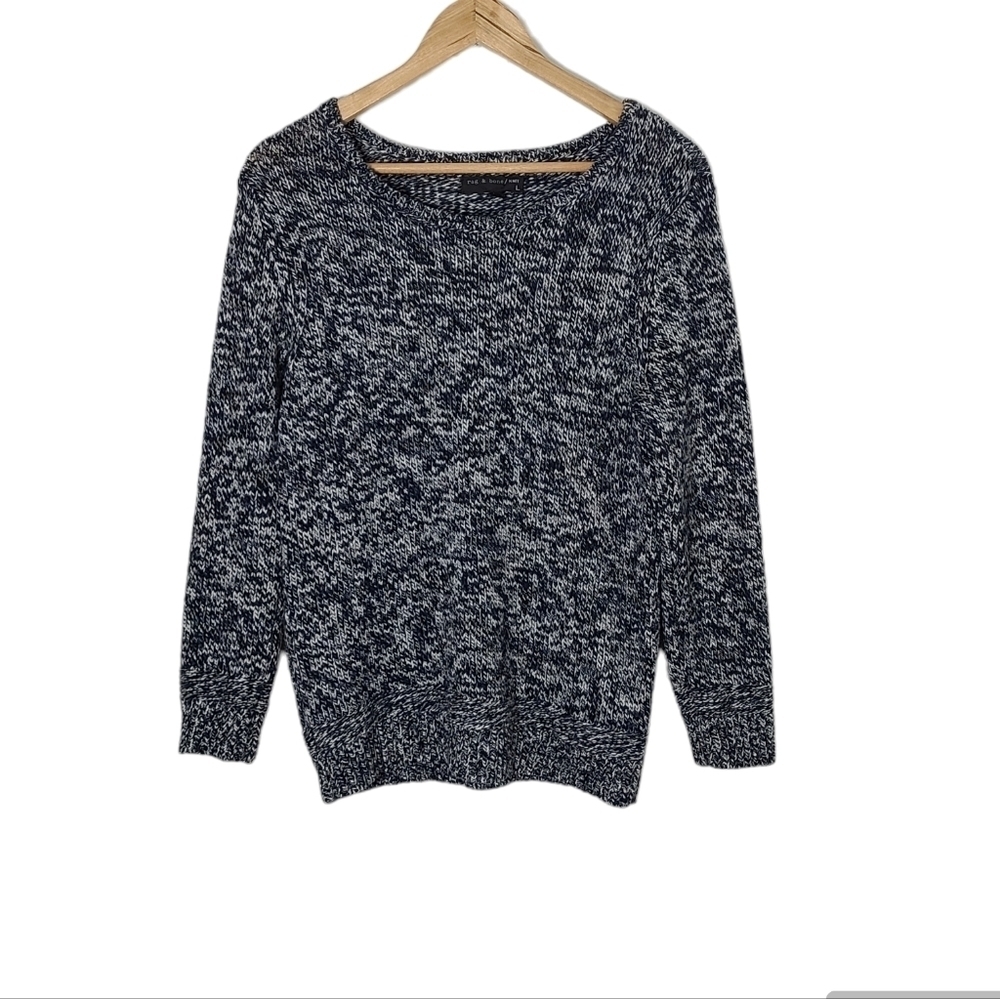 Rag & Bone Blue Chunky Knit Marled Wool Cashmere Blend Sweater Women's Size L - Picture 3 of 16